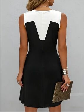 Colorblock Black and White Sleeveless Mini Dress